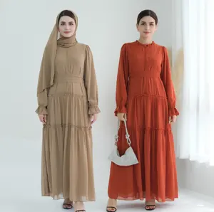 J-52 Solid Color Long Dress Chiffon New Design Women Islamic Clothing
