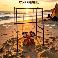 Grille de barbecue portable moderne en acier pour feu de camp, support de cuisson à hauteur réglable avec télécommande et dispositif de sécurité anti-flamme