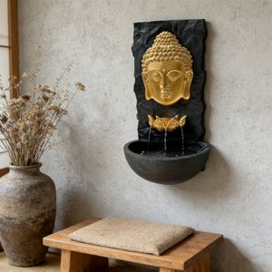 नई शैली इलेक्ट्रिक पोर्टेबल आयत शीसे रेसिन बुद्धा वाटरफॉल दीवार लटका इनडोर फाउंटेन - Product Image 3