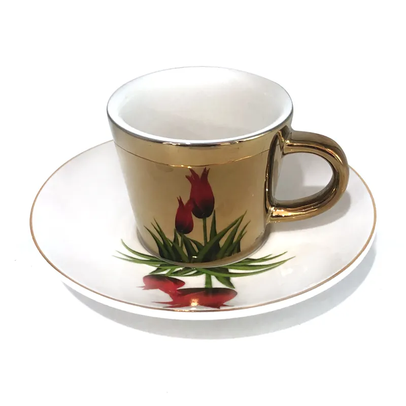 Ensemble de tasses à café en porcelaine, fabricant de la chine, bon marché, miroir décoratif avec revêtement réfléchissant, tasse à thé en céramique avec soucoupe