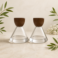 Flacon de parfum en verre transparent personnalisé à base épaisse, entonnoir semi-circulaire, bouchon en bois, compte-gouttes plat, estampage à chaud, design créatif