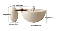 Ensemble de tables basses modernes minimalistes durables avec plateau en verre trempé, style crème, meubles de salon