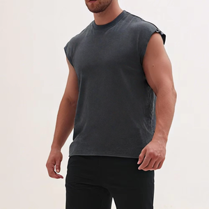 Canotta senza maniche tagliata in cotone 100% personalizzato per <span class=keywords><strong>uomo</strong></span> con lavaggio acido in palestra sport con stampa DTG stile Casual - Product Image 4