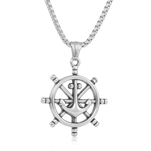<b>Titanium</b> Steel Ship Wheel Anchor Pendant Unisex Necklace Everyday Wear Geometric Themed Charm 12070 - Product Image 1