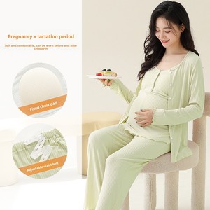 <span class=keywords><strong>Pigiama</strong></span> Premaman a Tre Pezzi in Modal a Righe con Scollo a V, Maniche Lunghe, per Primavera, Autunno e Inverno - Product Image 4