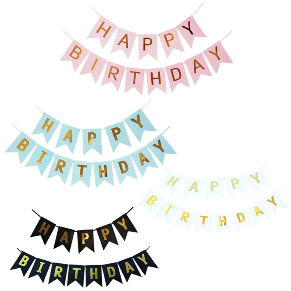 Biểu Ngữ Chữ Happy Birthday Vòng Hoa Giấy Cờ Trang Trí Tiệc Sinh Nhật Em Bé Tắm Trẻ Em Băng Rôn Màu Vàng Hồng