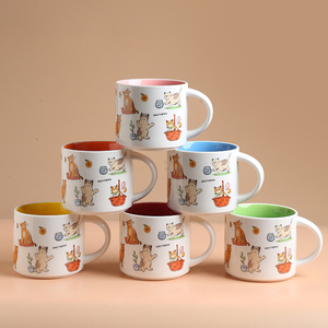 Großhandel Niedliche Katzen-Keramik-Kaffeetasse mit Deckel 414ml Kawaii Cartoon-Kätzchen-Becher Glänzend Weiße Tee-Milch-Tasse Büro Zuhause Geschenk - Product Image 3