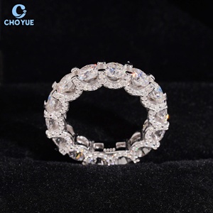 Bague Éternité en Moissanite, Taille Ronde Brillante, Sertissage Pavé, Argent 925 Plaqué Rhodium, Bague de Fiançailles pour Femme, Certifiée GRA - Product Image 4