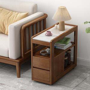 Nordic Solid Wood Side <b>Table</b> Faux Marble Top Storage Drawer Sofa Cabinet Living Room <b>Coffee</b> <b>Table</b> <b>Small</b> Apartment Furniture - Product Image 3