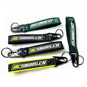 <b>Custom</b> Printed Logo Woven Lanyard Embroidery Carabiner Keychain Short <b>Key</b> Tag With Eagle Mouth Hook - Product Image 1