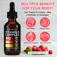 Acentiallabs Vitamine B12 Gouttes Liquides Saveur Framboise Compléments Complexes de Vitamines B Bio Vegan pour Soutien du Cerveau et du Cœur
