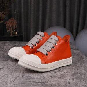 Men's Genuine <b>Leather</b> Jumbo <b>Sneakers</b> Fashion Orange Solid Lace-up Casual Shoes Couple Highstreet Board Shoes - Product Image 3