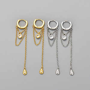Boucles <span class=keywords><strong>d</strong></span>'oreilles manchette en forme de cœur avec pompon, style long, design indie, effet amincissant pour le visage, <span class=keywords><strong>bijoux</strong></span> tendance - Product Image 3