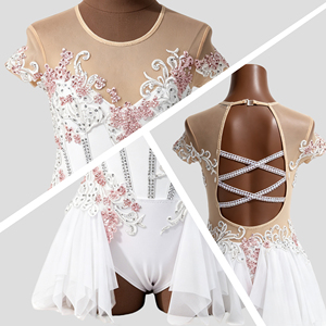 White <b>Lyrical</b> Costume Ballroom Children Dance Costume Rhinestone Short Sleeve Girls Competition Performance Dress - Product Image 2