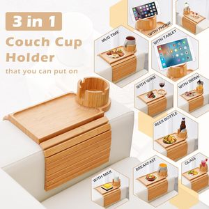 Table d'accoudoir de canapé en bambou avec porte-gobelet et plateau, pliable, multifonction, rangement pour salon, style japonais - Product Image 2