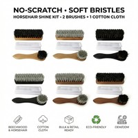 Lot de 3 brosses en poils de cheval gris pour l'entretien du cuir, nettoyage et polissage, sans rayures, poils doux, bois de hêtre, portable, OEM/ODM