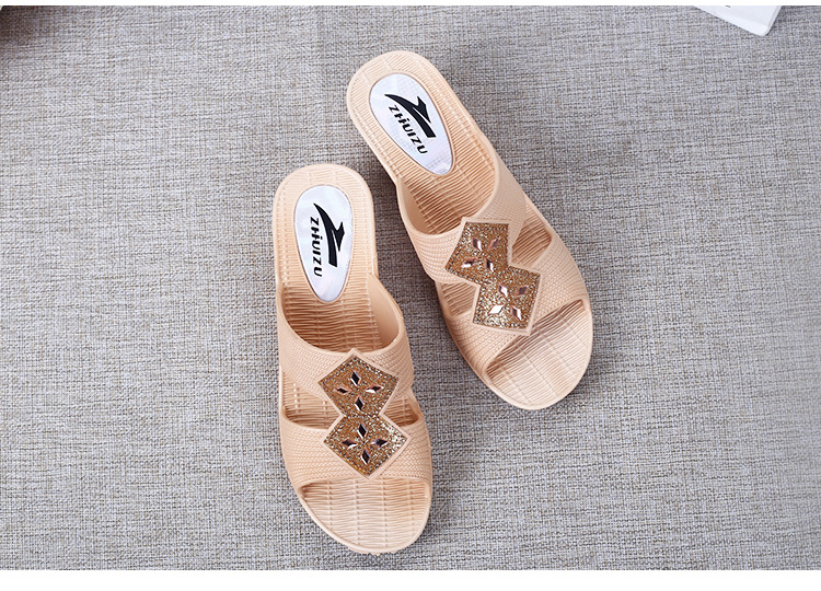 Fashion Sequin Mom Slippers Non-slip Sandals Casual Wedge Heels Slippers for Middle-aged Shoes