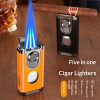 Nouveau style – Briquet multifonctionnel 5-en-1 pour cigares, personnalisé pour homme, créatif, coupe-vent, grande capacité, rechargeable