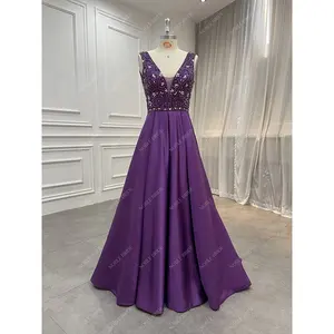 女性紫豪華なビーズトップフォーマルパーティードレスファッション花嫁の母イブニングガウンプラスサイズの女の子のウエディングドレス2024