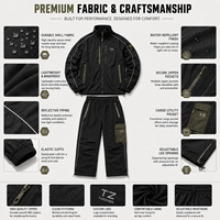 Veste coupe-vent et pantalon cargo tactiques personnalisés avec logo OEM pour hommes, noir et olive, multi-poches zippées, vente en gros pour marques