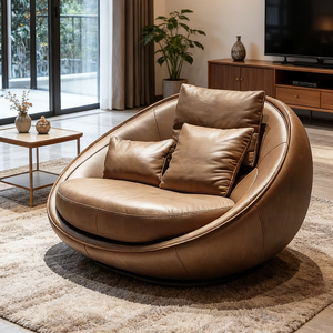 Fauteuil œuf rond en <span class=keywords><strong>cuir</strong></span> de style nordique, confortable, fauteuil <span class=keywords><strong>club</strong></span> individuel, chambre à coucher, balcon, canapé paresseux - Product Image 2