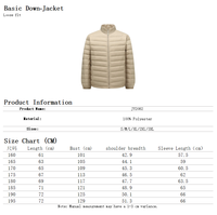 Blouson matelassé décontracté pour homme en duvet de canard blanc respirant, à manches longues, avec fermeture éclair, en toile, grande taille