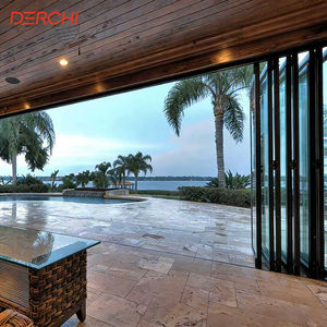 Дерчи США Корпус реберные ветрозащитные двустворчатые двери алюминиевое остекление Двойные Стеклянные Панели низкие E с нейлоновым экраном двери для патио аккордеон - Product Image 3