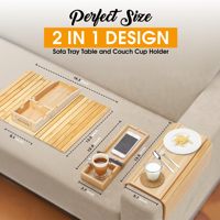 Table d'appoint moderne en bambou sculpté pour canapé |   Plateau magnétique amovible simple |   Support de tasse pliable avec emplacement pour téléphone |   Côté gain de place