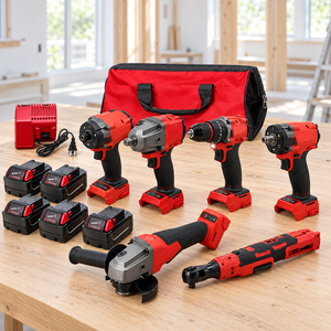 Juego de Herramientas Eléctricas Inalámbricas de 18V, 6 Baterías de Litio de 5.0Ah, Cargador, Bolsa, Taladro, Amoladora - Garantía de 12 Meses, Construcción de Hierro y Plástico - Product Image 1