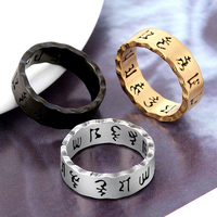 Bague religieuse pour homme en acier inoxydable plaqué or, découpée au laser, motif Om Mani Padme Hum, bijoux de mode, directement de l'usine