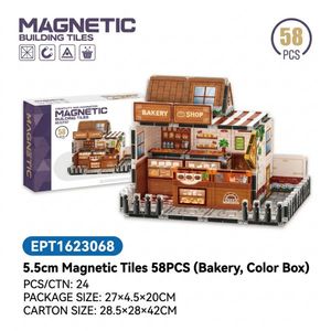 Bloques de Construcción Magnéticos EPT, <span class=keywords><strong>Serie</strong></span> City Street, 58-64 Piezas, Panadería, Hamburguesería, Cafetería, Fichas Magnéticas, Juguete Educativo 3D STEM para Niños - Product Image 5