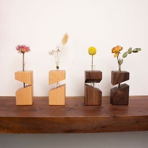Vase hydroponique en bois massif, pot à tubes à essai, décoration de bureau minimaliste, récipient à fleurs en matériau naturel - Product Image 1