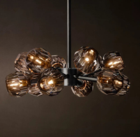 Lustre suspendu moderne en laiton nordique à branches réglables en hauteur pour salon, avec cristaux sphériques en verre K9
