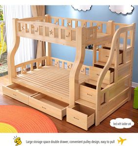 儿童卧室家具套装多功能婴儿地中海风格现代实木双层床 - Product Image 3