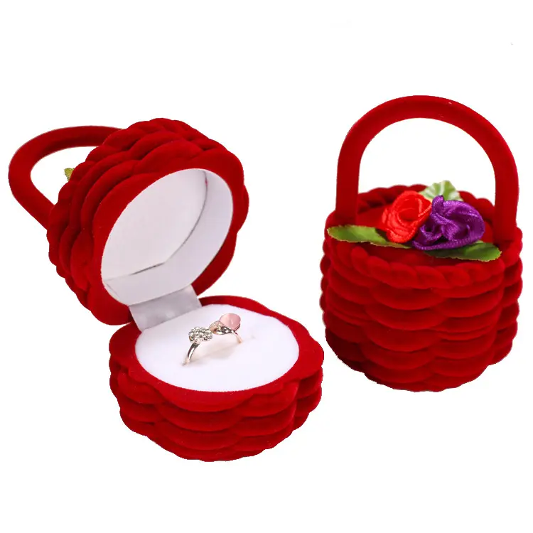 กล่องใส่แหวนกำมะหยี่ลายดอกไม้การ์ตูนกล่องใส่ต่างหู flocking แหวนขอแต่งงานเครื่องประดับกล่องบรรจุภัณฑ์ของขวัญ