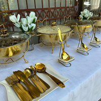 Matériel de restauration : Réchaud de buffet doré sur pied de 4,5 litres, Chauffe-plat rond doré de 8 litres pour traiteur et événements, avec couvercle en verre, pot à soupe