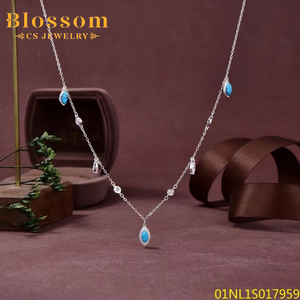 פוריחים מפעל תכשיטים סיטונאי טורקיז 925 כסף סטרלינג אביזרים גיאומטריים פשוט שרשרת זירקוניה לנשים - Product Image 2