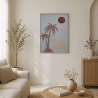Décoration murale rectangulaire Art Déco Palmier et Soleil (LK-25159) - Matériau MDF pour salon