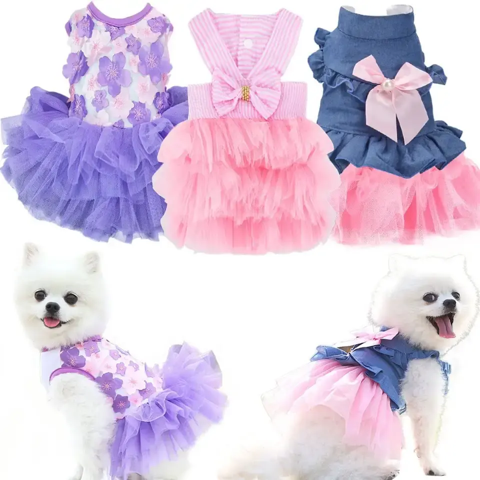 Vestidos de verano para perros pequeños, ropa para cachorros, atuendo para mujer, falda de gato adorable, tutú de cachorro rosa, ropa de Yorkie