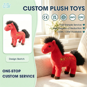 Op maat gemaakte rode paardenknuffel met gouden borduurwerk, zacht pony knuffeldier voor kinderen, cadeau voor verjaardagscollectie - Product Image 1