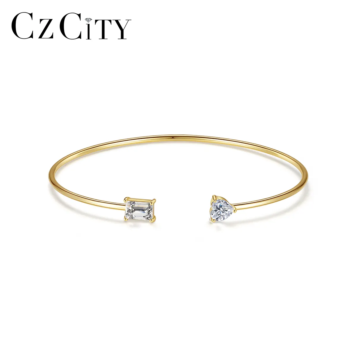 CZCITY Cubic Zirconia Charm Woman Hand Designer Trending Lady Sterling Silver With Cz Cuff Bangle