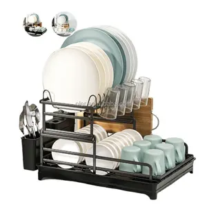 Home Organizer Rust Proof Dish Rack Steel Capacity Storage Dish Drying Rack With Cutlery Cup And Removable Draw-Out Water Tray