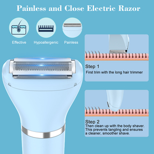 Épilateur électrique sans fil 3-en-1 bleu pour femme, étanche, recharge USB, écran LED, épilation corporelle indolore, en plastique, garantie 1 an - Product Image 5