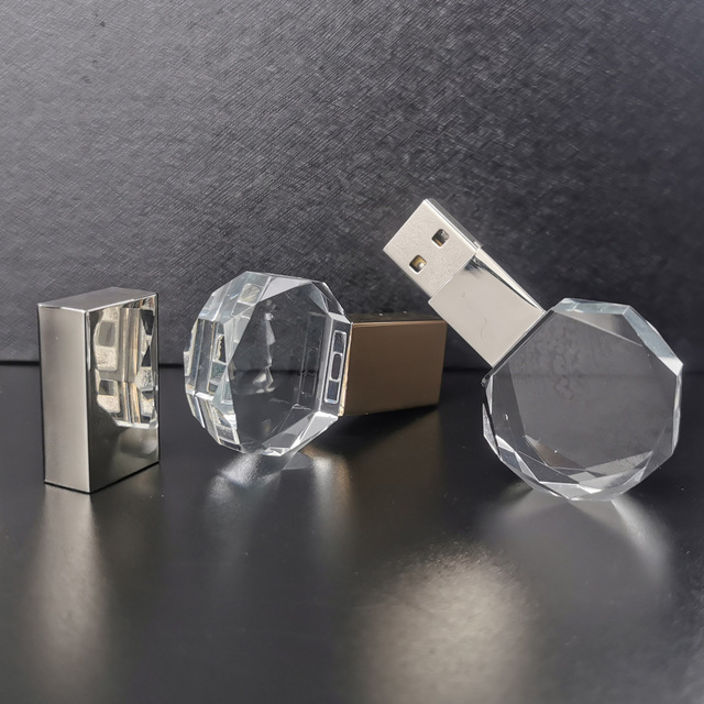 USB Flash Drive 128GB Real Capacity Pen Drive 64GB Free Key Chain Crystal Light up Memory Stick Creative Business Gift