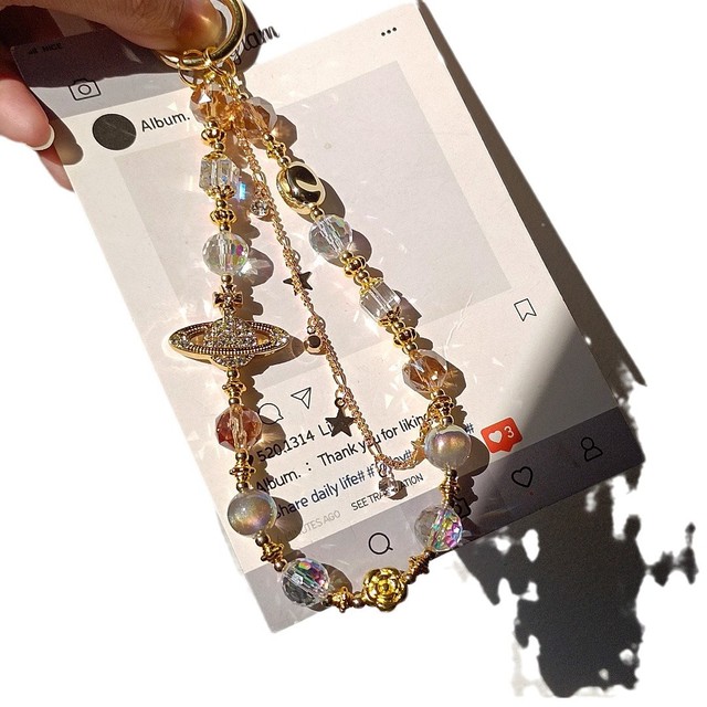 Luxury Premium Sense Crystal Beaded Mobile Phone Chain Flash Diamond Star Pendant Mobile Phone Lanyard Wrist Portable Chain