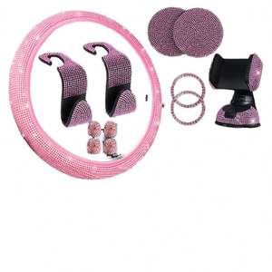 Accessoires de voiture : sous-verre entièrement serti de diamants, crochet de voiture avec chargeur stable, support de téléphone, couvre-rétroviseur, couvre-volant de voiture - Product Image 2