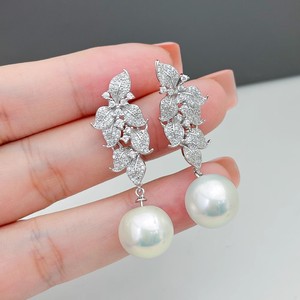 WENCHI 10772 DIY Pearl Accessories S925 <b>Silver</b> <b>Dangle</b> <b>Earrings</b> with 9-15mm Round Beads Empty Tray Gorgeous Jewelry Made in China - Product Image 3