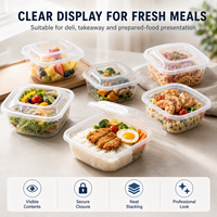 Boîte alimentaire jetable carrée en PP avec couvercle inviolable de qualité alimentaire, étanche, pour emporter, idéale pour les salades de restaurant