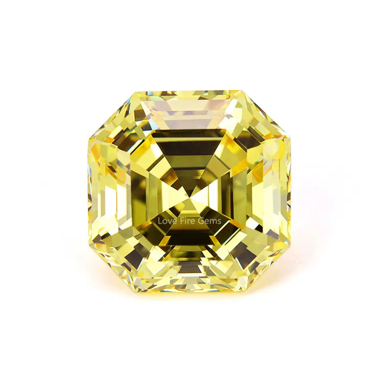 Semua Ukuran Baik Kualitas Mesin Sintetis Cz Permata Amerika Serikat Kuning Pemangkasan Asscher Cut Bentuk Persegi Cz Batu Cubic Zirconia