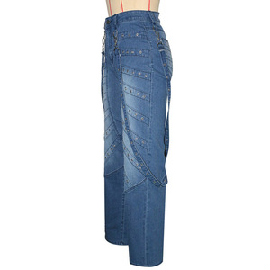 Jeans de mezclilla de cintura alta con remaches metálicos, estilo casual urbano para <span class=keywords><strong>mujer</strong></span>, transfronterizos, otoño - Product Image 3